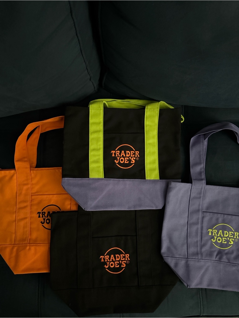 Trader Joe's Reusable Grocery Tote Bag - Black with Lime Handles